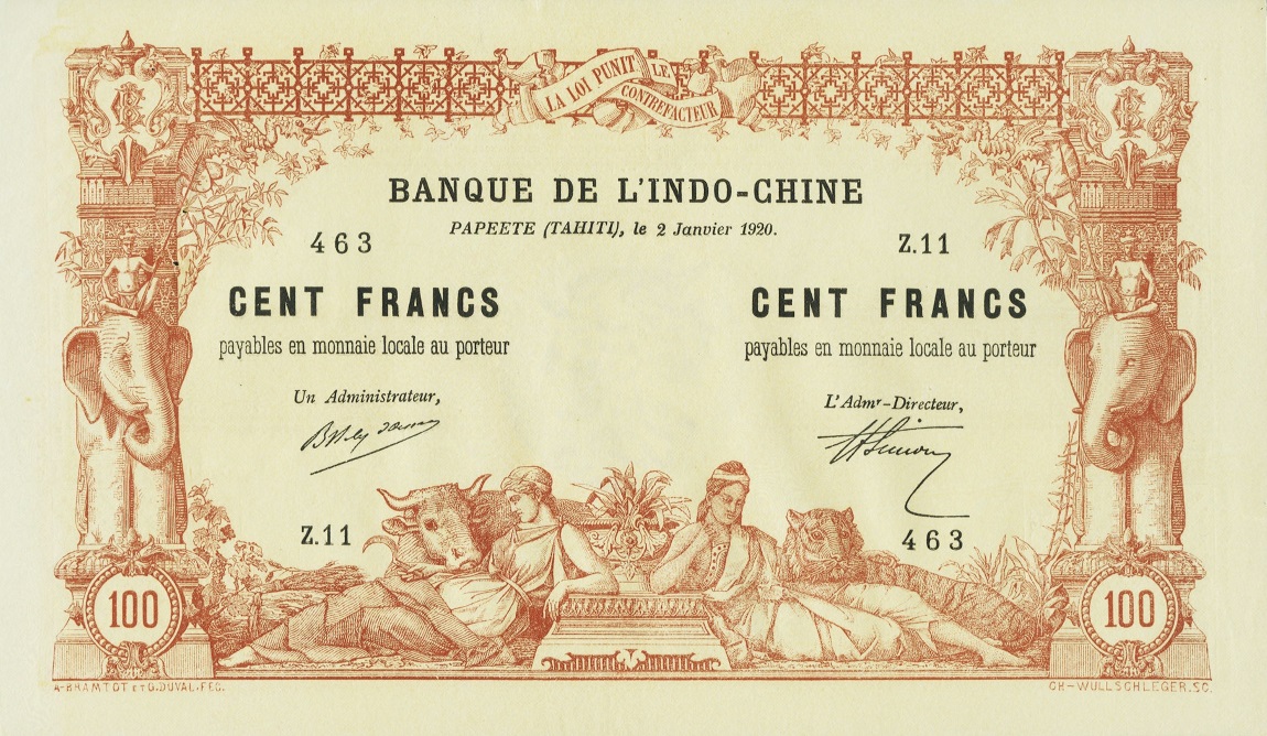 Front of Tahiti p6b: 100 Francs from 1920