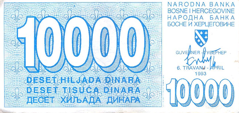 Front of Bosnia and Herzegovina p28a: 10000 Dinara from 1993