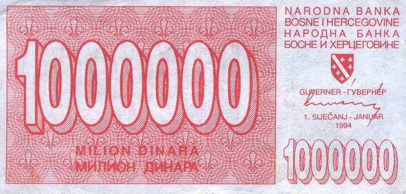 Front of Bosnia and Herzegovina p33a: 1000000 Dinara from 1994