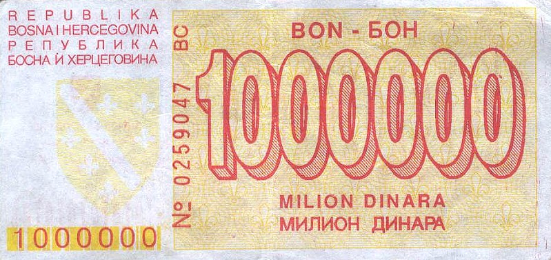 Back of Bosnia and Herzegovina p33a: 1000000 Dinara from 1994