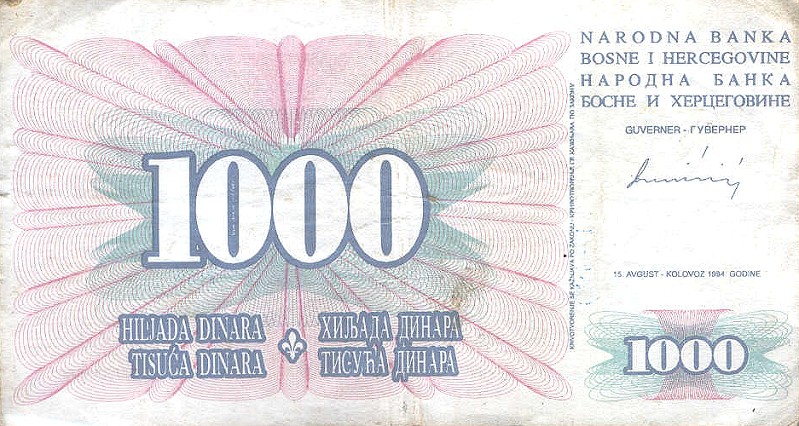 Front of Bosnia and Herzegovina p46b: 1000 Dinara from 1994