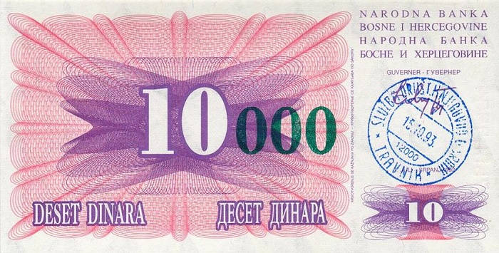 Front of Bosnia and Herzegovina p53a: 10000 Dinara from 1993