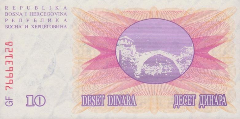 Back of Bosnia and Herzegovina p53c: 10000 Dinara from 1993
