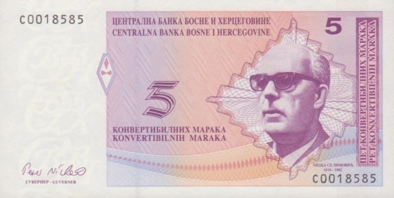 Front of Bosnia and Herzegovina p62a: 5 Convertible Maraka from 1998