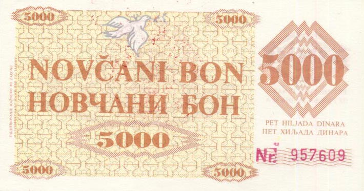 Back of Bosnia and Herzegovina p9a: 5000 Dinara from 1992