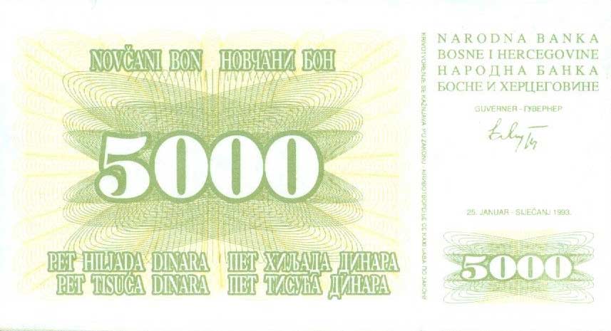 Front of Bosnia and Herzegovina p16a: 5000 Dinara from 1993