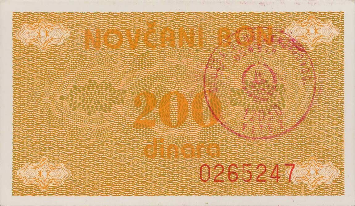 Front of Bosnia and Herzegovina p48c: 200 Dinara from 1992