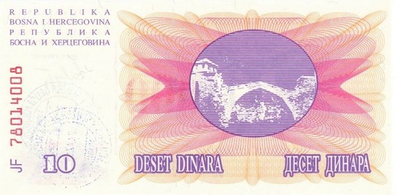 Back of Bosnia and Herzegovina p53h: 10000 Dinara from 1993