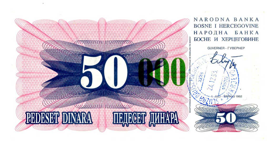 Front of Bosnia and Herzegovina p55g: 50000 Dinara from 1993
