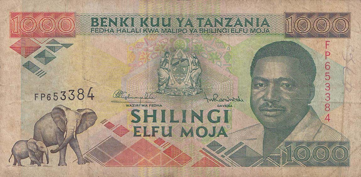 Front of Tanzania p27b: 1000 Shilingi from 1993