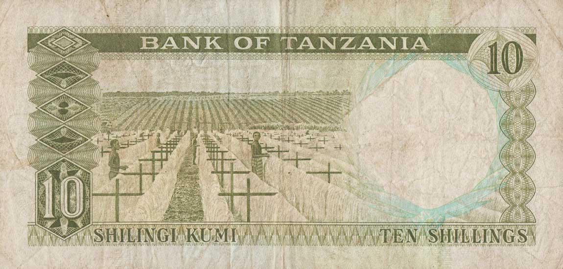 Back of Tanzania p2a: 10 Shillings from 1966