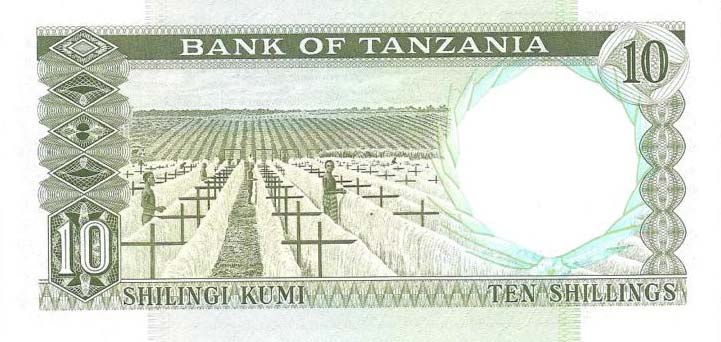 Back of Tanzania p2d: 10 Shillings from 1966