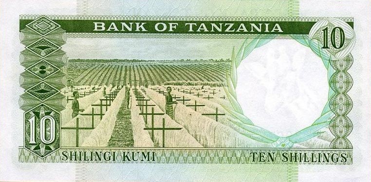 Back of Tanzania p2e: 10 Shillings from 1966