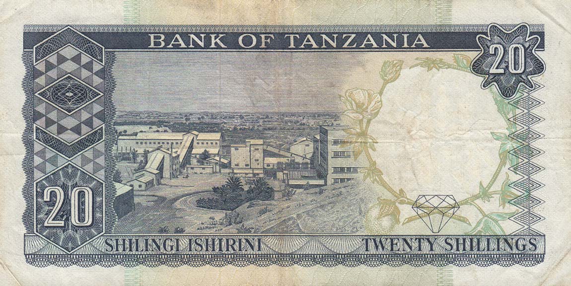 Back of Tanzania p3c: 20 Shillings from 1966