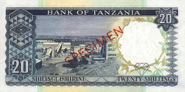 Back of Tanzania p3s: 20 Shillings from 1966