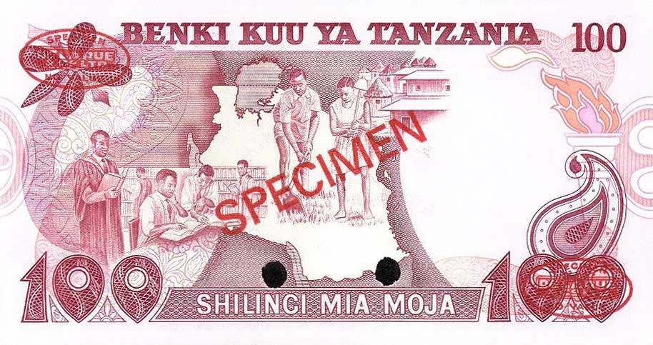 Back of Tanzania p8s: 100 Shilingi from 1977