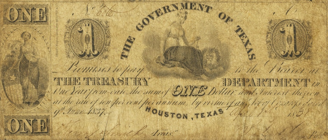 Front of Texas p16: 1 Dollar from 1838