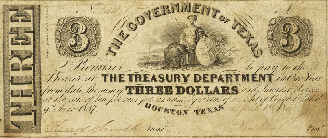 Front of Texas p17: 3 Dollars from 1838