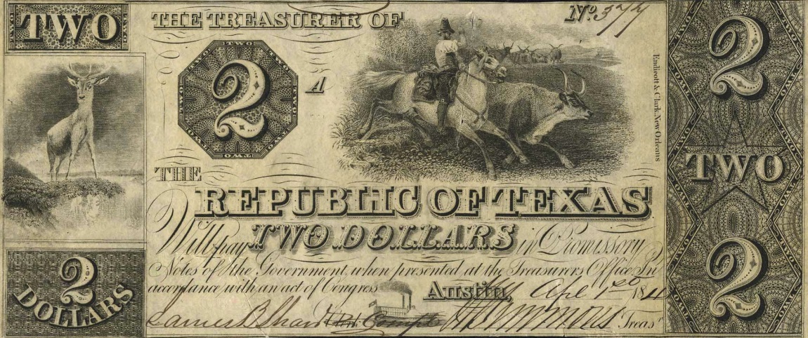 Front of Texas p23: 2 Dollars from 1839