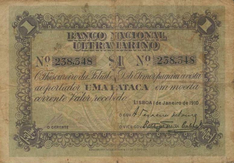 Front of Timor p1: 1 Patacas from 1910