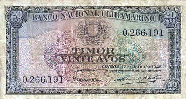 Front of Timor p21a: 20 Avos from 1948