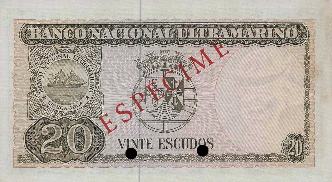 Back of Timor p26s: 20 Escudos from 1967