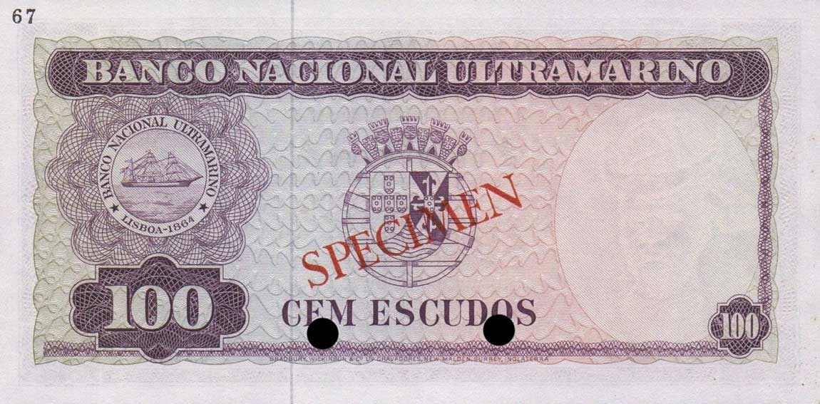 Back of Timor p28ct: 100 Escudos from 1963