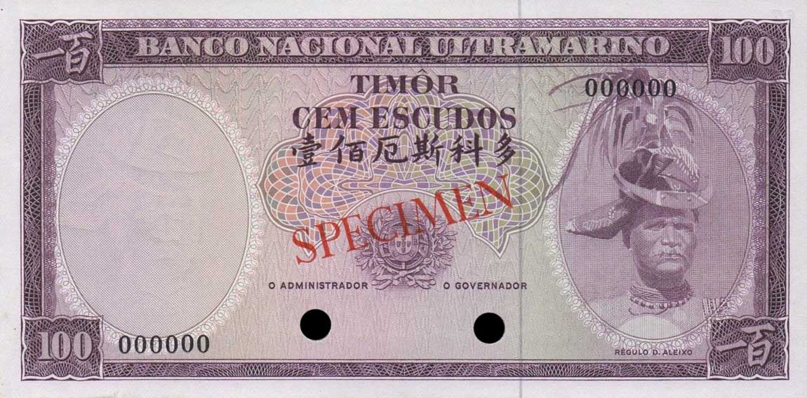 Front of Timor p28ct: 100 Escudos from 1963