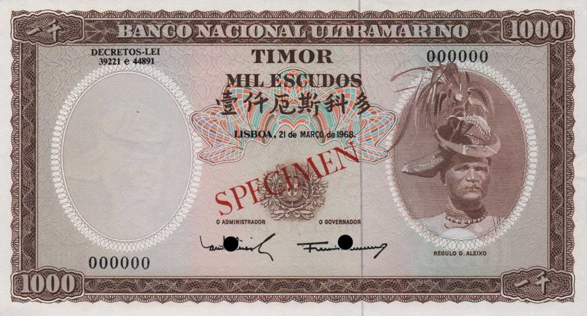 Front of Timor p30ct: 1000 Escudos from 1968
