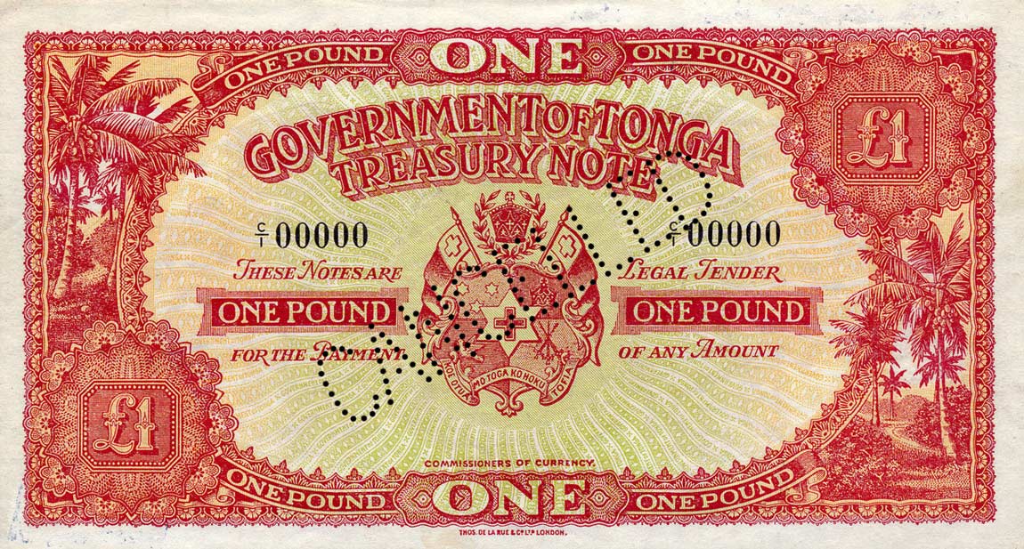 Front of Tonga p11s: 1 Pound from 1940