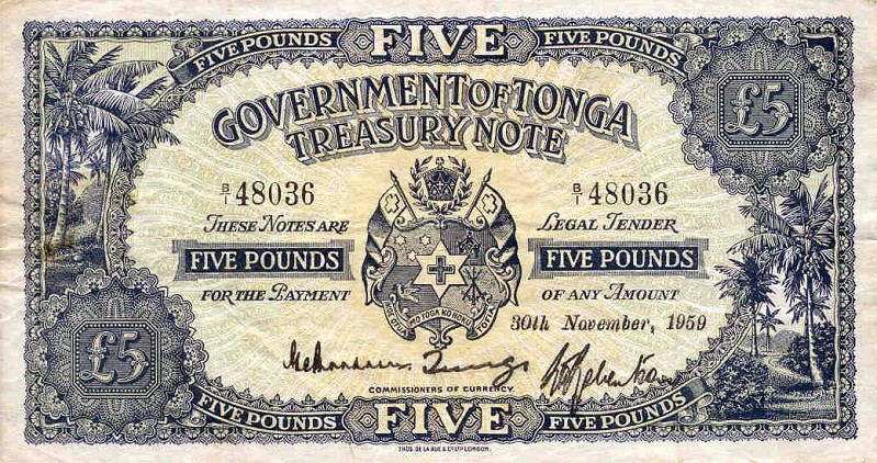 Front of Tonga p12c: 5 Pounds from 1959