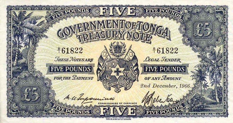Front of Tonga p12d: 5 Pounds from 1966