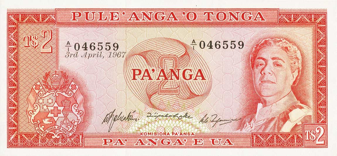 Front of Tonga p15a: 2 Pa'anga from 1967
