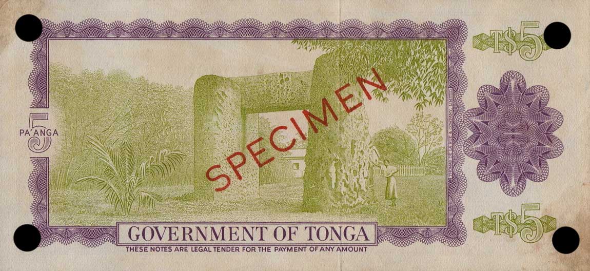 Back of Tonga p16s: 5 Pa'anga from 1967
