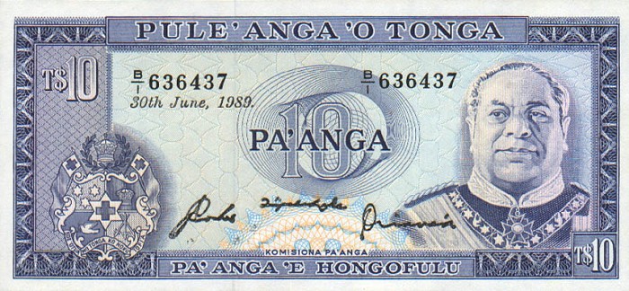 Front of Tonga p22b: 10 Pa'anga from 1976