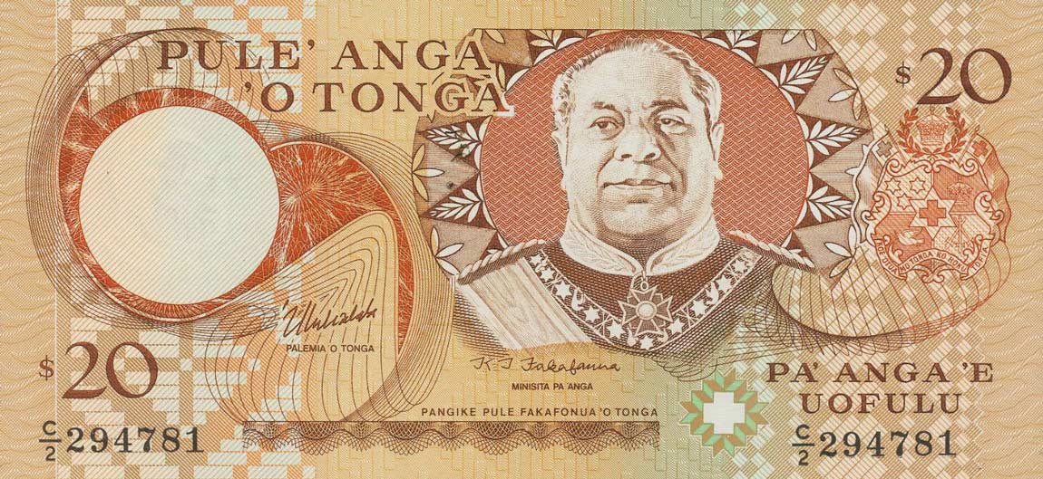 Front of Tonga p35d: 20 Pa'anga from 1995