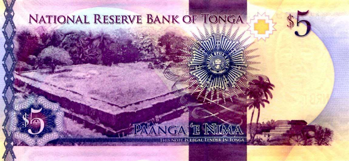 Back of Tonga p45: 5 Pa'anga from 2015