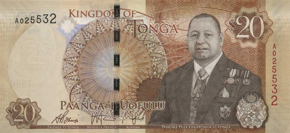 Front of Tonga p47: 20 Pa'anga from 2015