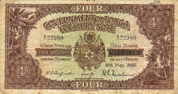 Front of Tonga p5b: 4 Shillings from 1936