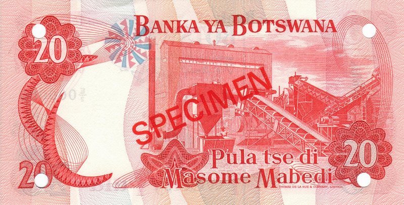 Back of Botswana p10s1: 20 Pula from 1982