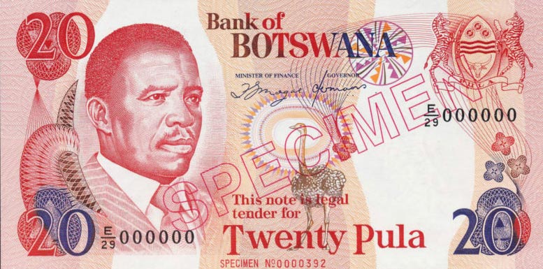 Front of Botswana p13s: 20 Pula from 1993