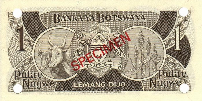 Back of Botswana p6s: 1 Pula from 1983