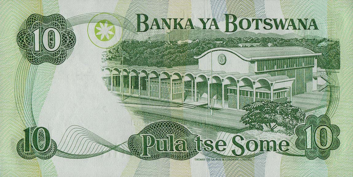 Back of Botswana p9d: 10 Pula from 1982