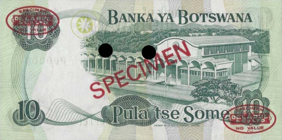 Back of Botswana p9s2: 10 Pula from 1982