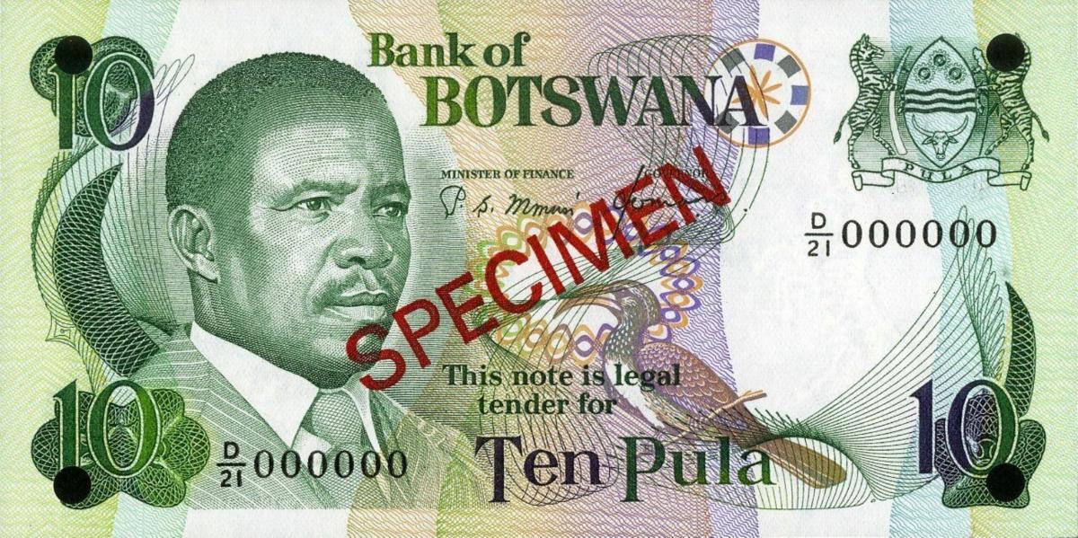 Front of Botswana p9s3: 10 Pula from 1982