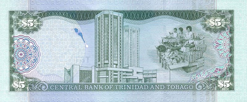 Back of Trinidad and Tobago p42a: 5 Dollars from 2002