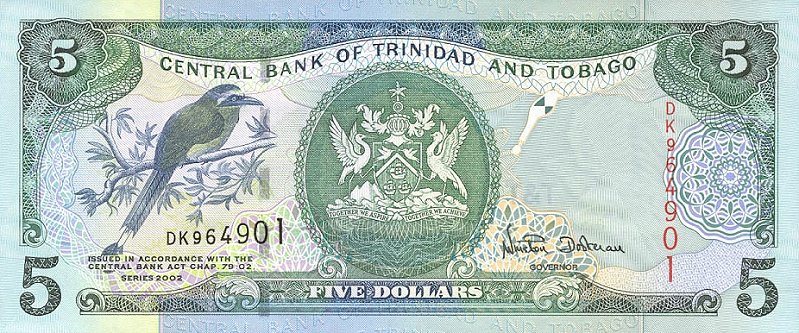 Front of Trinidad and Tobago p42a: 5 Dollars from 2002