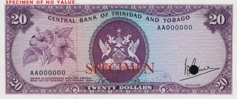 Front of Trinidad and Tobago p33s: 20 Dollars from 1964