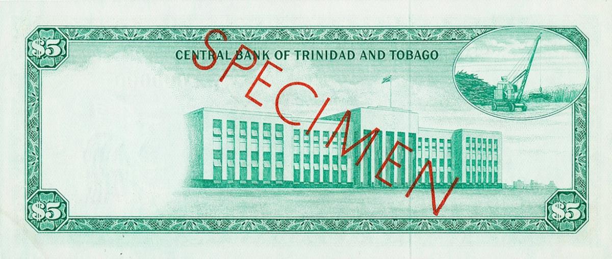 Back of Trinidad and Tobago p27s: 5 Dollars from 1964