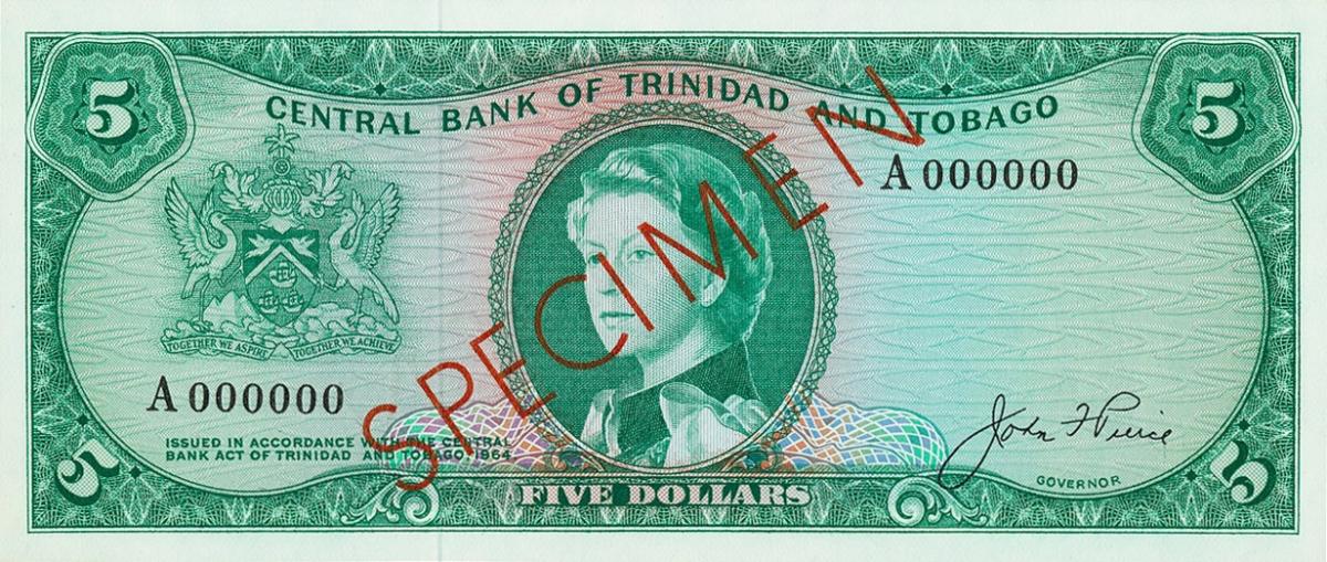 Front of Trinidad and Tobago p27s: 5 Dollars from 1964